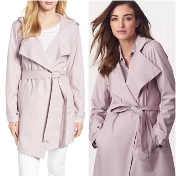 Bernardo belted wrap hooded trench coat rain jacket Large purple - Picture 5 of 7